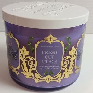 Bath & Body Works Fresh Cut Lilacs 3 wick Candle - Lavender and Gold
